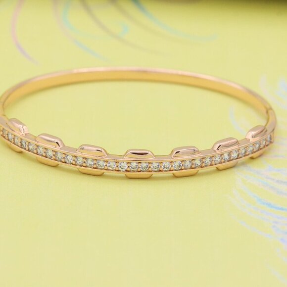 Rose Gold Bangle with Unique Textured Detailing and CZ Accents, XPBL0436 - Picture 5 of 12